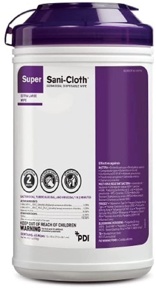 PDI Mfr#Q86984 Super SaniCloth Wipes XL 7.5" x 15" 65Canister by, White, 1 Count