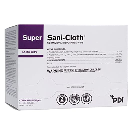 PDI Super Sani-Cloth Germicidal Disposable Wipe, Large, Individual, 5" x 8"