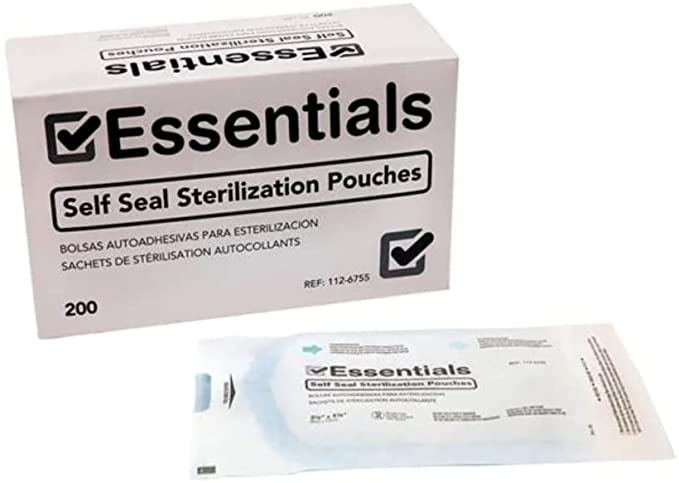 Self Seal Sterilization Pouches by Essential Healthcare Products; One Box of 200 Pouches; Individually Packaged (Clear)